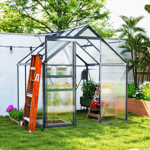 Walk-in Polycarbonate Greenhouse in Grey (190 x 190cm) - Little and Giant Explorers Outsunny