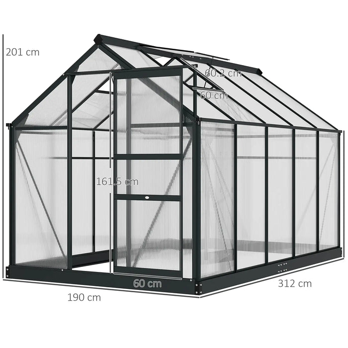6 x 10FT Large Walk-in Polycarbonate Greenhouse in Grey - Little and Giant Explorers Outsunny