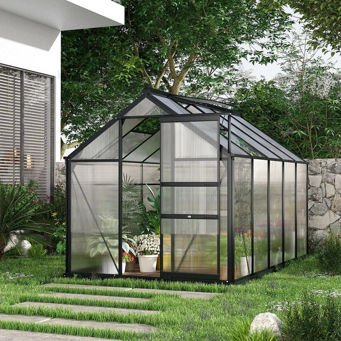 6 x 10FT Large Walk-in Polycarbonate Greenhouse in Grey - Little and Giant Explorers Outsunny