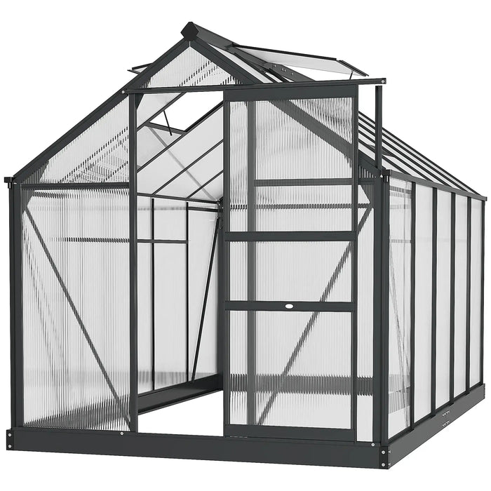 6 x 10FT Large Walk-in Polycarbonate Greenhouse in Grey - Little and Giant Explorers Outsunny