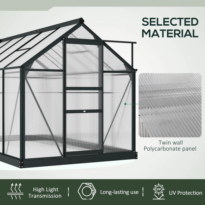 6 x 10FT Large Walk-in Polycarbonate Greenhouse in Grey - Little and Giant Explorers Outsunny