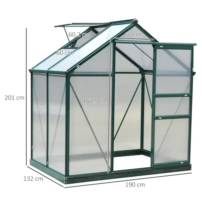 Polycarbonate Greenhouse – 6ftx4ft Walk-In | Dark Green Aluminium Frame with Sliding Door OUTSUNNY - Little and Giant Explorers Outsunny