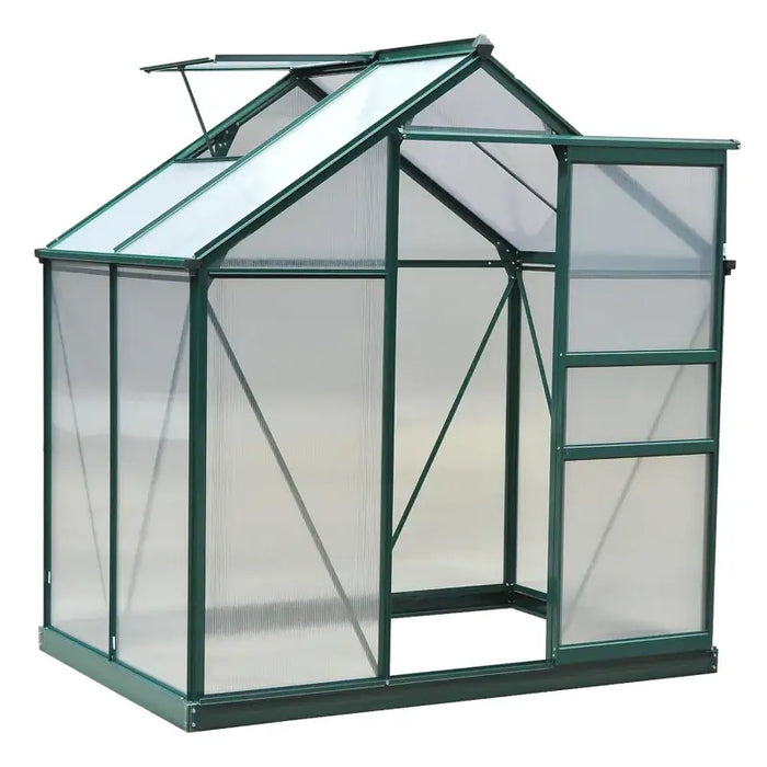 Polycarbonate Greenhouse – 6ftx4ft Walk-In | Dark Green Aluminium Frame with Sliding Door OUTSUNNY - Little and Giant Explorers Outsunny