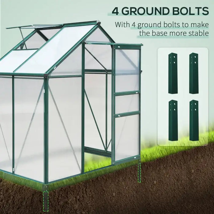 Polycarbonate Greenhouse – 6ftx4ft Walk-In | Dark Green Aluminium Frame with Sliding Door OUTSUNNY - Little and Giant Explorers Outsunny