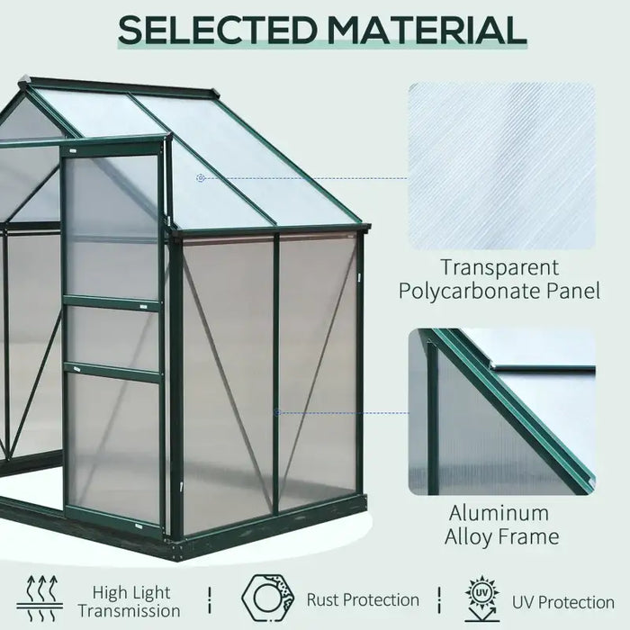 Polycarbonate Greenhouse – 6ftx4ft Walk-In | Dark Green Aluminium Frame with Sliding Door OUTSUNNY - Little and Giant Explorers Outsunny