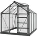 Polycarbonate greenhouse 6x8ft with grey aluminium frame and sliding door
