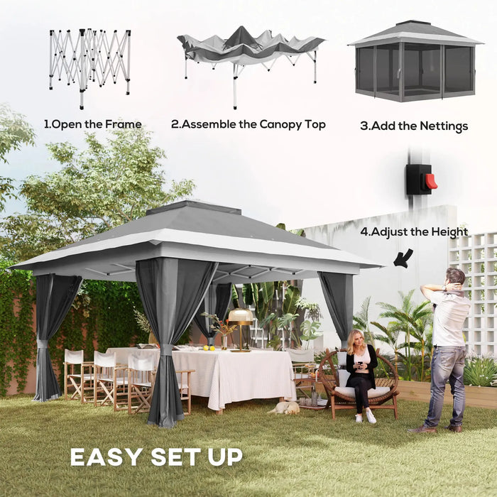 Pop-Up Gazebo with Accessories in Grey (3.6 x 3.6m) - Little and Giant Explorers Outsunny