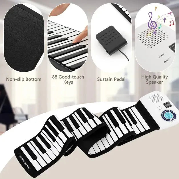 Portable 88-Key Roll Up Electronic Piano in Black - Little and Giant Explorers Costway