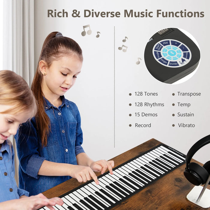 Portable 88-Key Roll Up Electronic Piano in Black - Little and Giant Explorers Costway