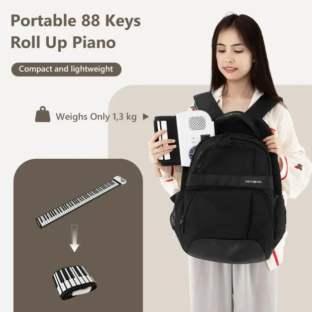 Portable 88-Key Roll Up Electronic Piano in Black - Little and Giant Explorers Costway