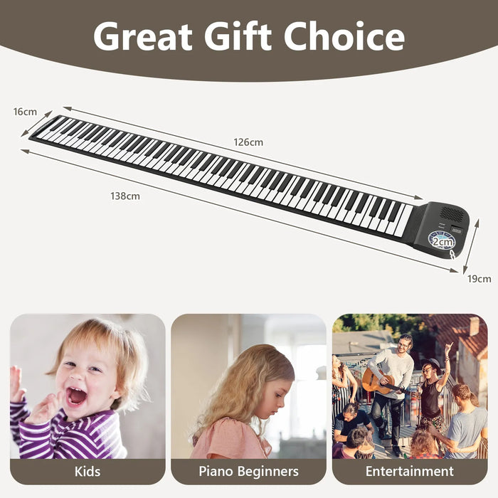 Portable 88-Key Roll Up Electronic Piano in Black - Little and Giant Explorers Costway