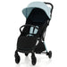 Black stroller with light blue canopy on a white background