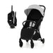 Black and gray stroller on a white background