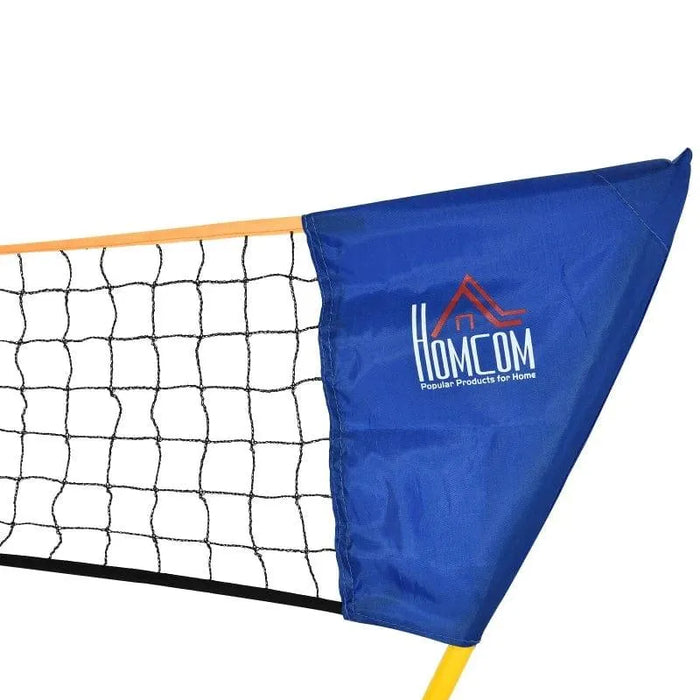 Homcom portable badminton net with blue corner and yellow frame, close-up view
