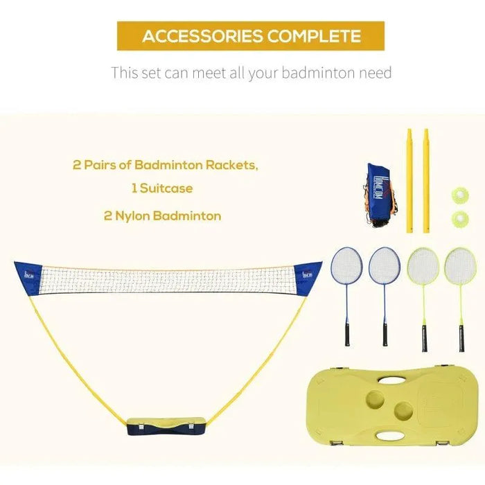 Portable badminton set with 4 rackets, net, shuttlecocks, suitcase, and accessories kit