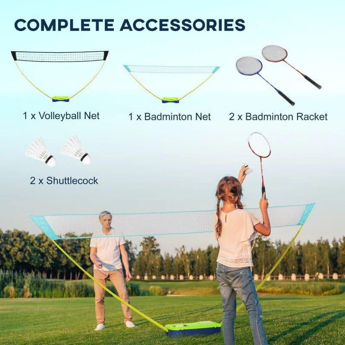 Portable Badminton Set with Volleyball Net with 2 Rackets, 2 Shuttlecocks and Carry Case - Little and Giant Explorers SPORTNOW