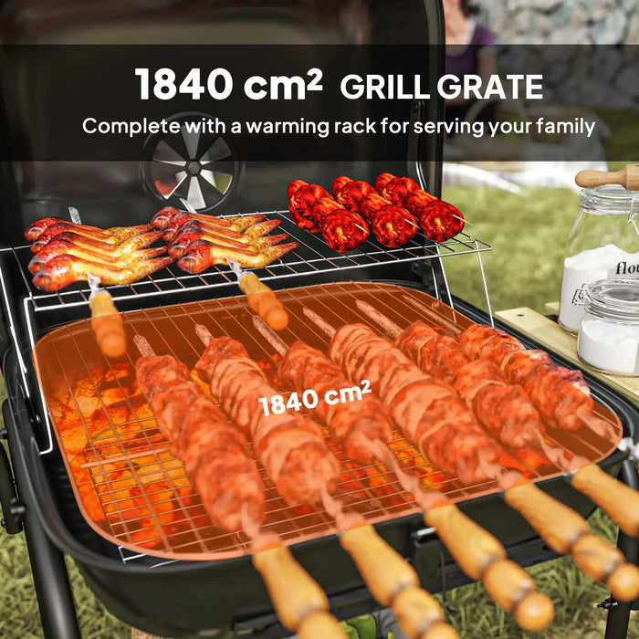 Charcoal Portable BBQ Grill with 1840 cm² Cooking Area in Red - Little and Giant Explorers Outsunny