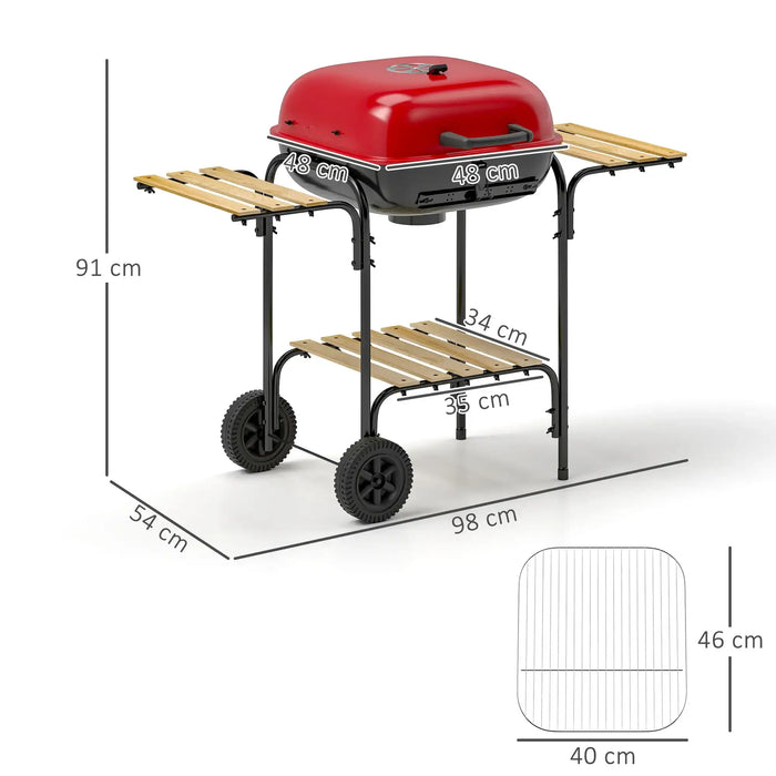Charcoal Portable BBQ Grill with 1840 cm² Cooking Area in Red - Little and Giant Explorers Outsunny