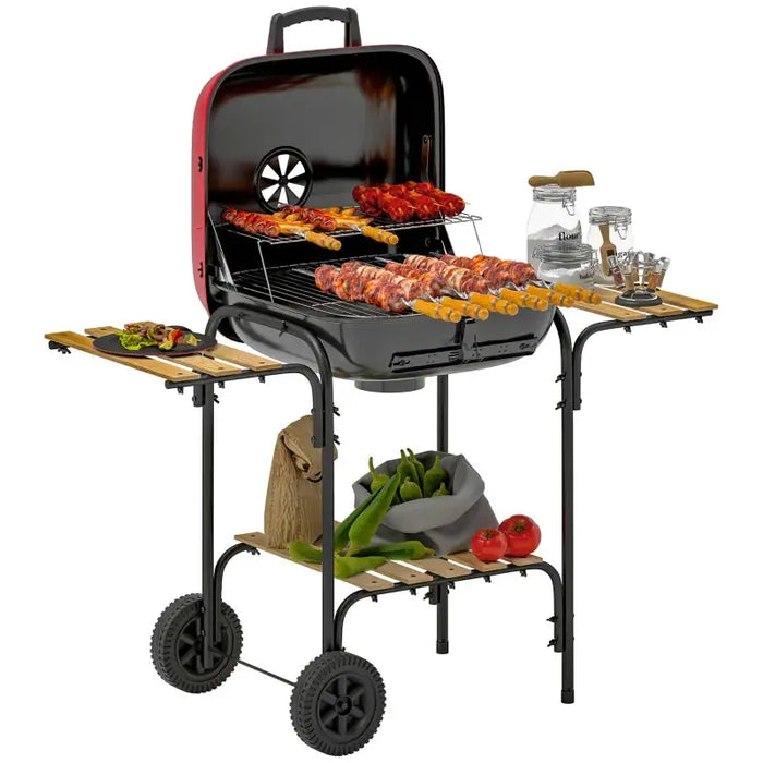 Charcoal Portable BBQ Grill with 1840 cm² Cooking Area in Red - Little and Giant Explorers Outsunny