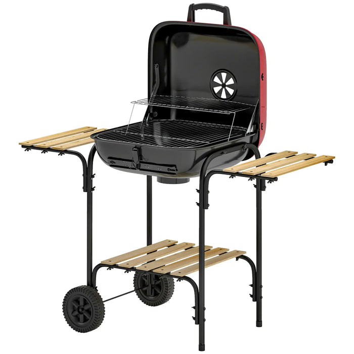 Charcoal Portable BBQ Grill with 1840 cm² Cooking Area in Red - Little and Giant Explorers Outsunny