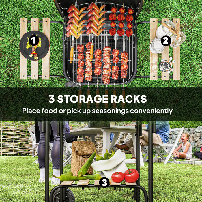 Charcoal Portable BBQ Grill with 1840 cm² Cooking Area in Red - Little and Giant Explorers Outsunny
