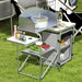 Portable Camping Kitchen Unit – Silver | Foldable Aluminium Cook Station with Windshield OUTSUNNY - Little and Giant Explorers Outsunny