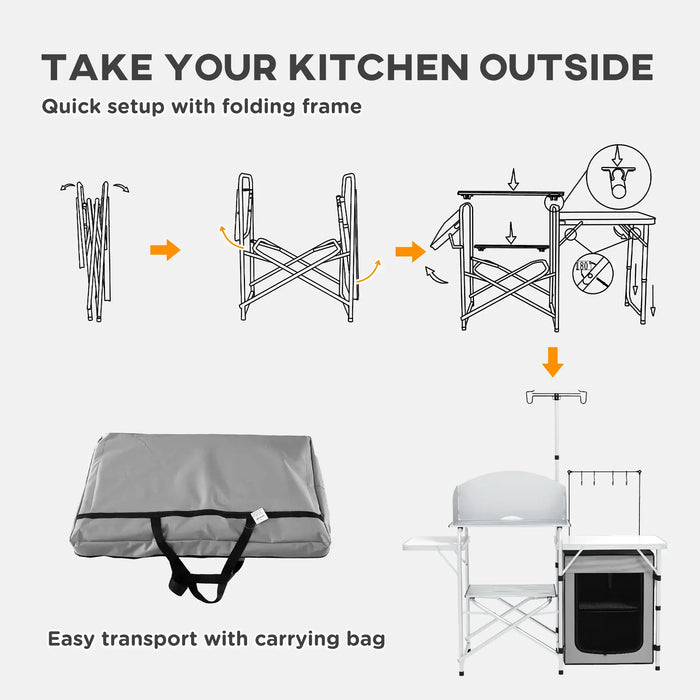 Portable Camping Kitchen Unit – Silver | Foldable Aluminium Cook Station with Windshield OUTSUNNY - Little and Giant Explorers Outsunny