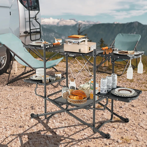 Portable Folding Camping Kitchen Table | Aluminium Cooking Station with Storage COSTWAY - Little and Giant Explorers Costway