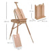 Portable folding wooden easel with adjustable height, beech wood tripod, size dimensions shown