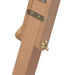 Close-up of adjustable beech wood easel with brass hardware and tripod construction