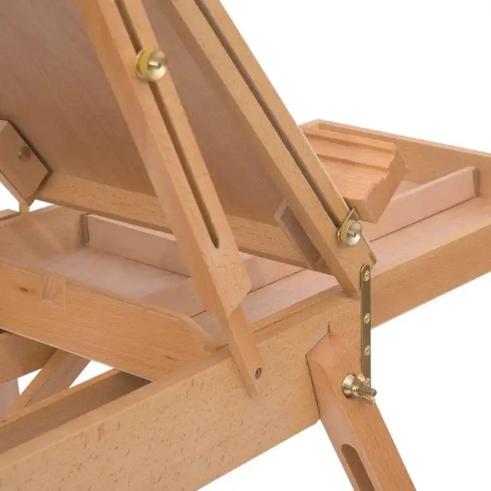 Adjustable beech wood portable folding easel with tripod base closeup