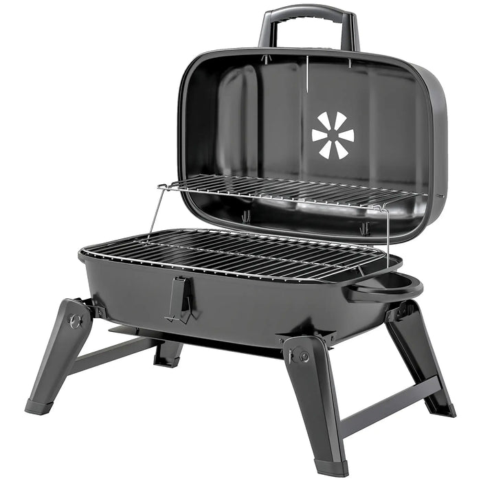 Portable Kettle Charcoal BBQ Grill – Black | Folding Design with Thermometer OUTSUNNY - Little and Giant Explorers Outsunny