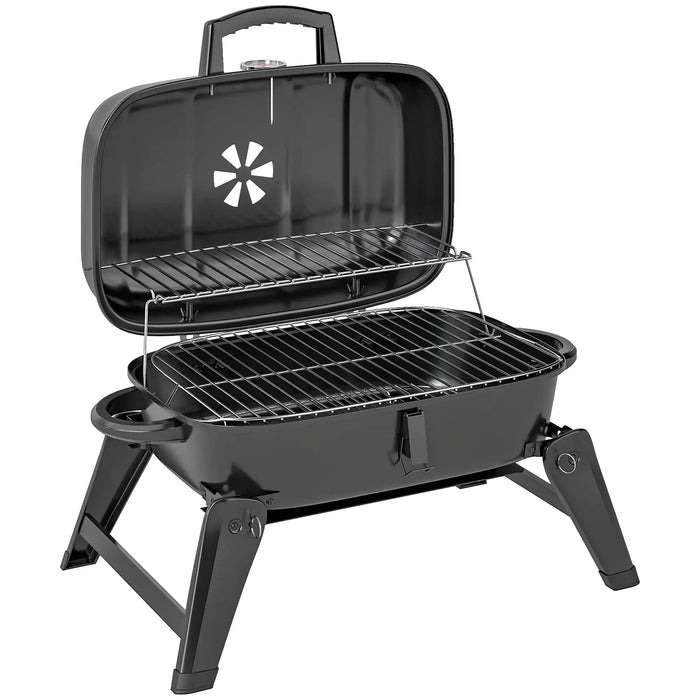 Portable Kettle Charcoal BBQ Grill – Black | Folding Design with Thermometer OUTSUNNY - Little and Giant Explorers Outsunny