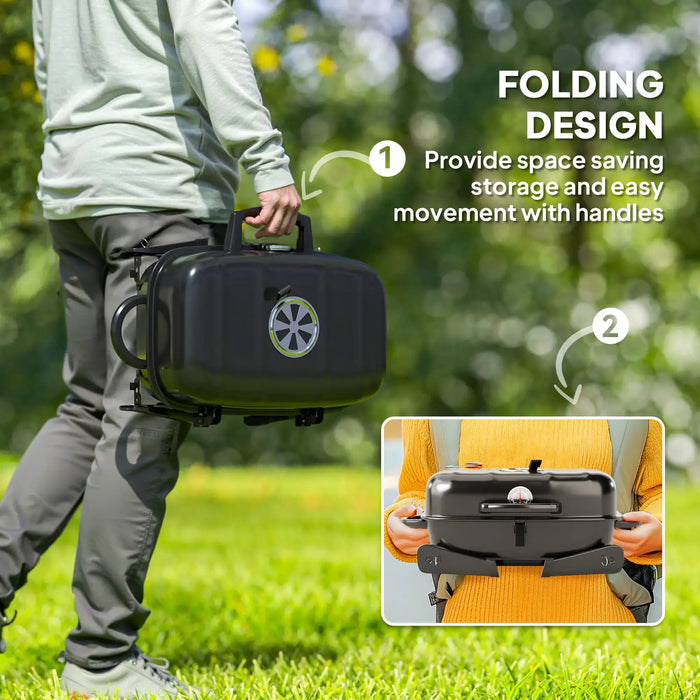 Portable Kettle Charcoal BBQ Grill – Black | Folding Design with Thermometer OUTSUNNY - Little and Giant Explorers Outsunny