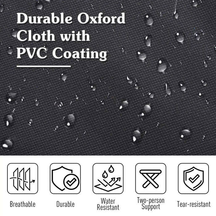 Black Oxford cloth with PVC coating water droplets, camping cot fabric features icons