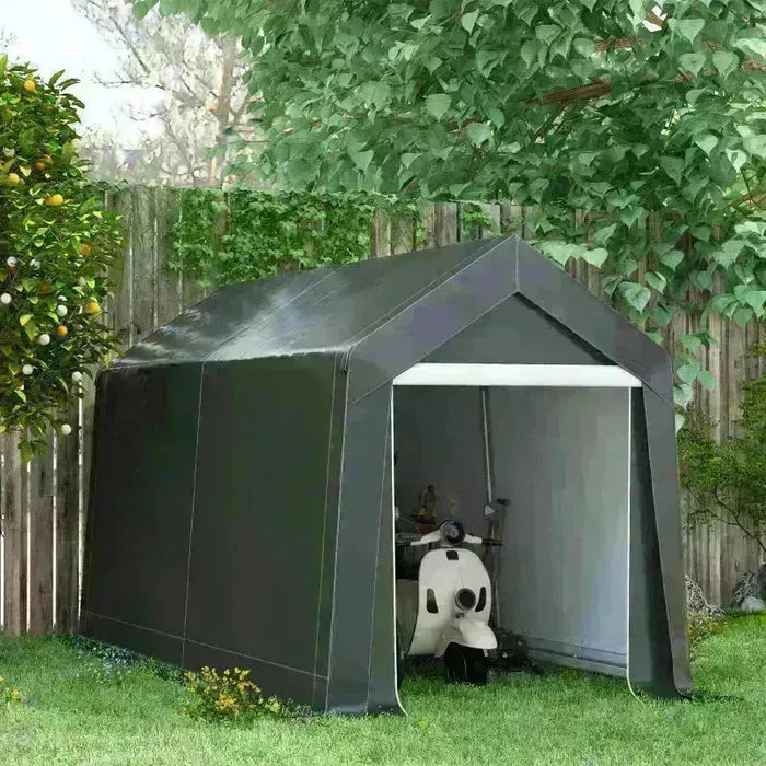 Portable Outdoor Shed with Window in Dark Grey (3.6 x 2.1m) - Little and Giant Explorers Outsunny