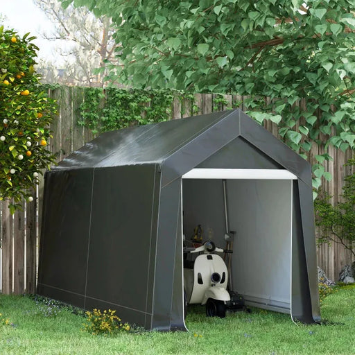 Portable Outdoor Shed with Window in Dark Grey (3.6 x 2.1m) - Little and Giant Explorers Outsunny