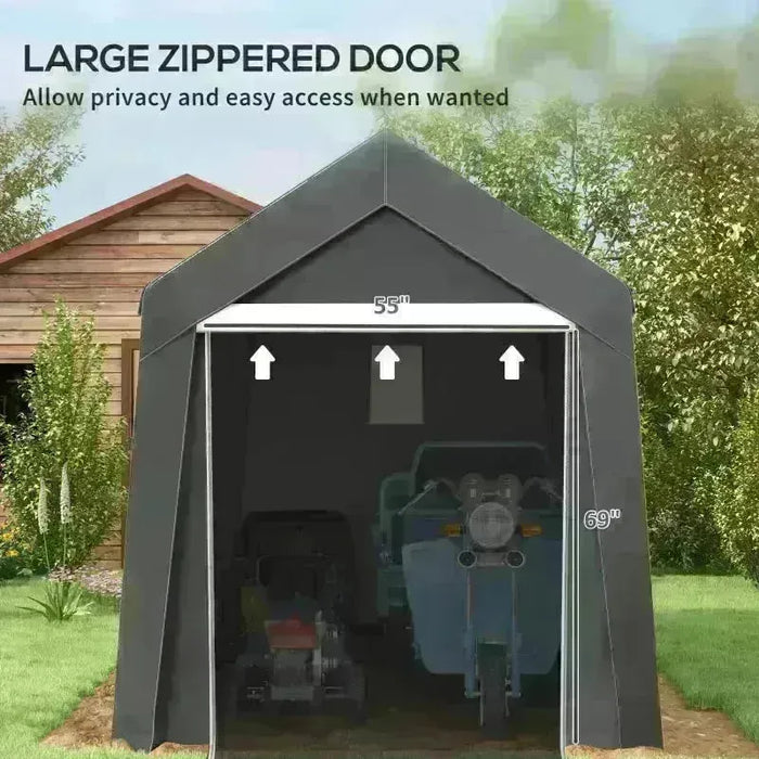 Portable Outdoor Shed with Window in Dark Grey (3.6 x 2.1m) - Little and Giant Explorers Outsunny