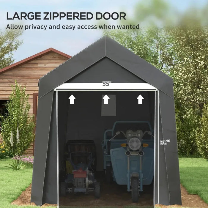 Portable Outdoor Shed with Window in Dark Grey (3.6 x 2.1m) - Little and Giant Explorers Outsunny