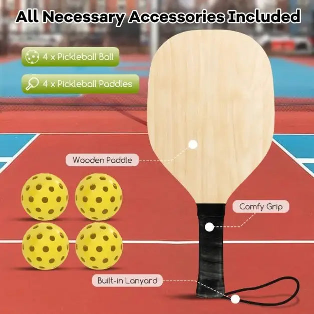 Complete Portable Pickleball Set with Net and Paddles - Little and Giant Explorers Costway
