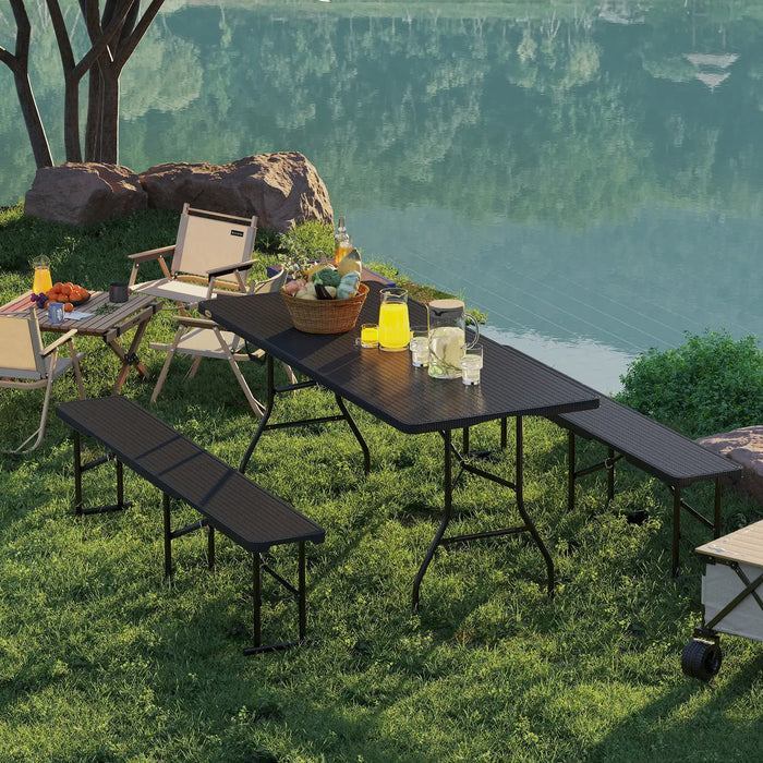 Folding Picnic Table and Bench Set with Rattan Effect - Little and Giant Explorers Outsunny