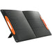 Portable 100W solar panel briefcase with black surface and orange handles, foldable design for outdoor charging