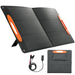 100W portable foldable solar panel briefcase with orange handles and USB charging cables