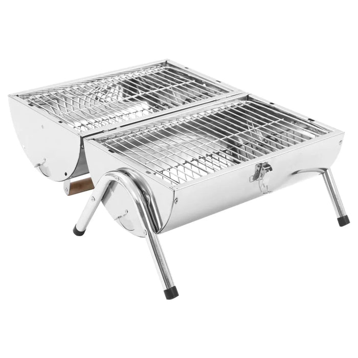 Portable Tabletop Charcoal BBQ Grill with Double Grids in Stainless Steel - Little and Giant Explorers vidaXL