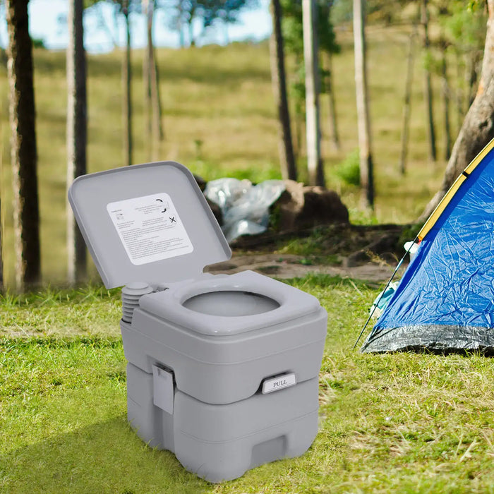 Portable Travel Mobile Toilet with 2 Detachable Tanks in Grey - Little and Giant Explorers Outsunny