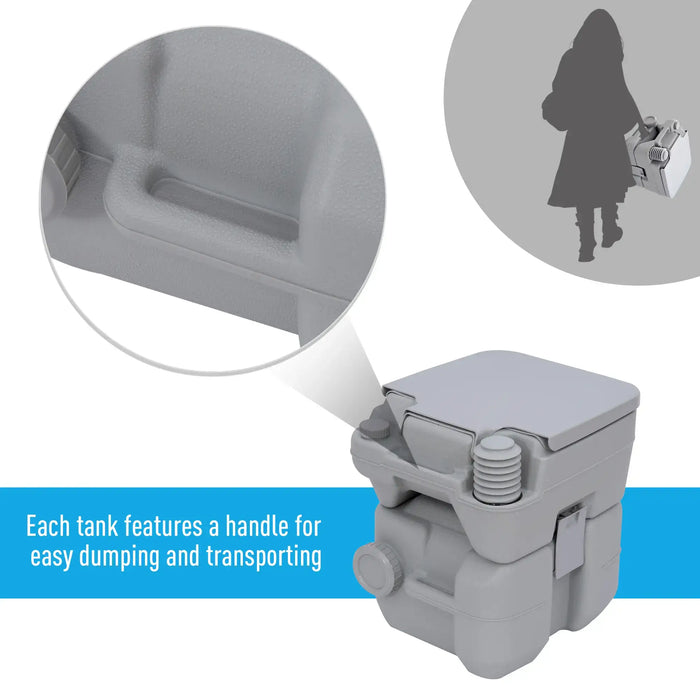 Portable Travel Mobile Toilet with 2 Detachable Tanks in Grey - Little and Giant Explorers Outsunny