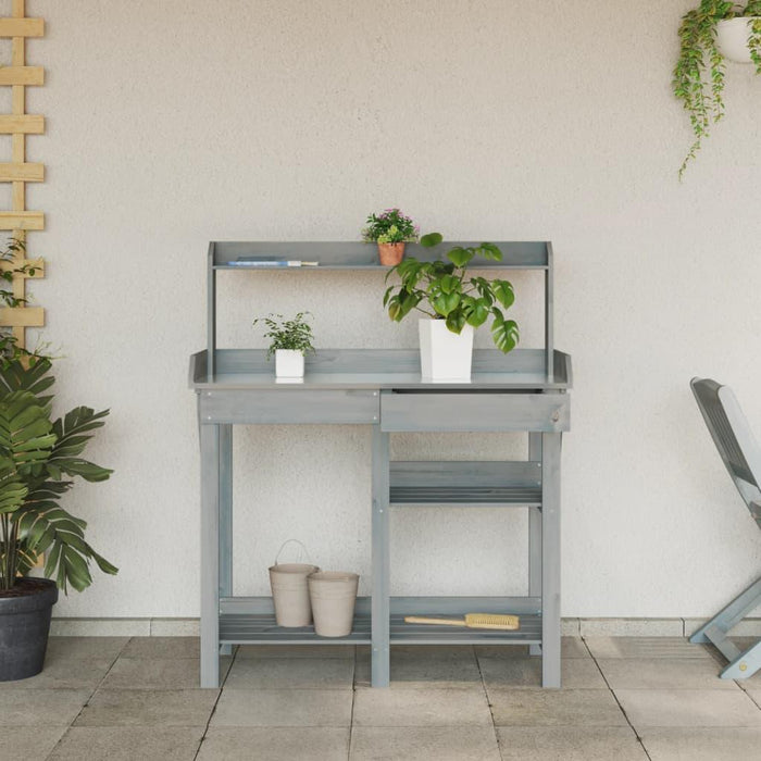 Potting Bench with Shelves in Grey and Solid Wood Fir - Little and Giant Explorers vidaXL