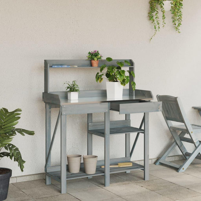 Potting Bench with Shelves in Grey and Solid Wood Fir - Little and Giant Explorers vidaXL