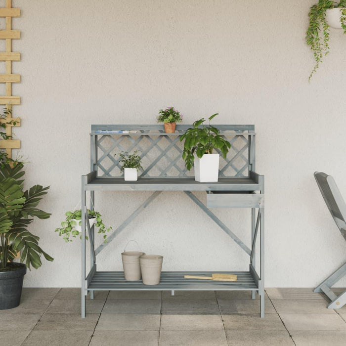 Potting Bench with Trellis in Grey and Solid Wood Fir - Little and Giant Explorers vidaXL