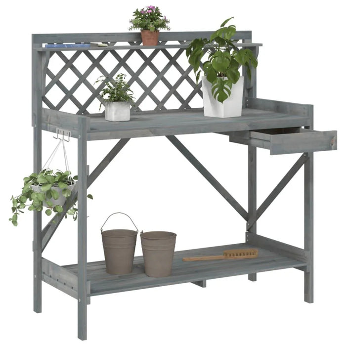 Potting Bench with Trellis in Grey and Solid Wood Fir - Little and Giant Explorers vidaXL